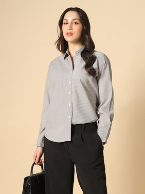 Globus Women Striped Formal Black Shirt