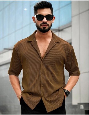 CLAfoutis Striped Men Polo Neck Brown T-Shirt