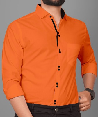 Tyzlo Men Solid Casual Orange Shirt