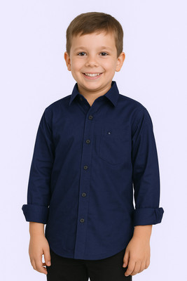 jabak creation Boys Solid Festive Dark Blue Shirt