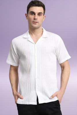 A DEEMOON TREND Men Striped Casual White Shirt