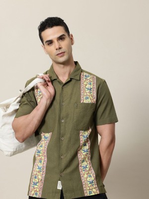 Mr Bowerbird Men Printed Casual Green Shirt