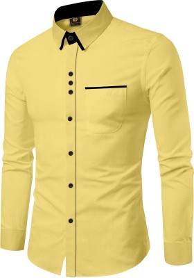 kia international Men Self Design Casual Yellow Shirt