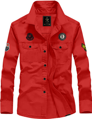WOXEN Men Solid Casual Red Shirt