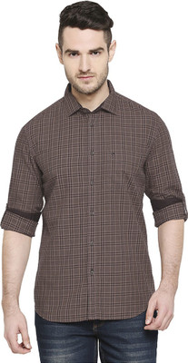 BASICS Men Checkered Casual Brown Shirt