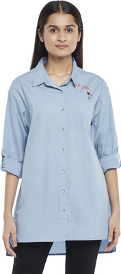Honey By Pantaloons Women Printed Casual Light Blue Shirt