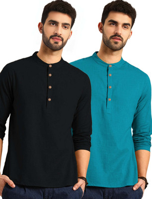Navkanj Men Solid Asymmetric Kurta(Purple)
