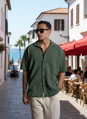 Voroxy Men Self Design Casual Green Shirt