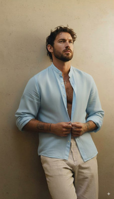 greet fashion Men Solid Casual Light Blue Shirt