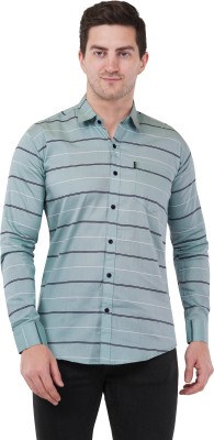 Erica Men Striped Casual Light Green Shirt