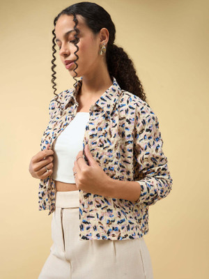 OUTZIDR Women Printed Party Beige Shirt