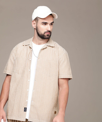 Roadster Men Striped Casual Beige Shirt
