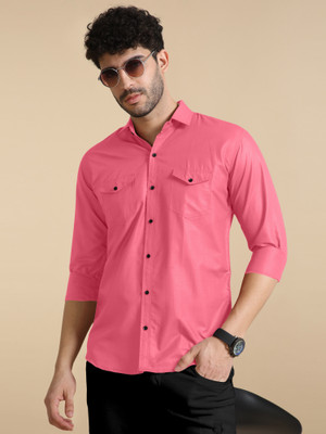 Ethnic Trendz Men Solid Casual Pink Shirt