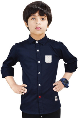 The Crane Boys Solid Casual Dark Blue Shirt