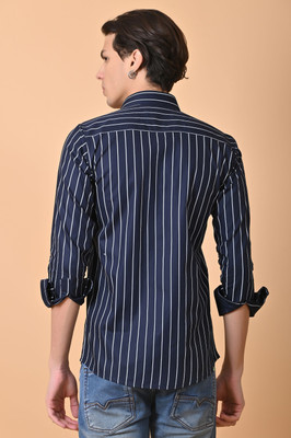 Lee Cross Men Striped Casual Dark Blue Shirt
