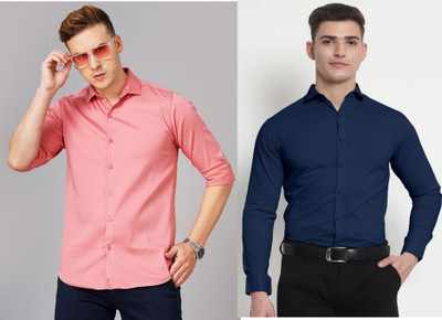 Datalact Men Solid Formal Pink, Blue Shirt(Pack of 2)