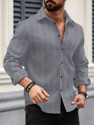 SOPANI Men Self Design Casual Grey Shirt