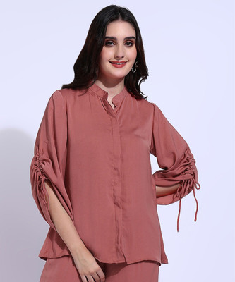 Dressberry Women Solid Casual Pink Shirt