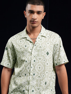 HIGHLANDER Men Printed Casual Light Green Shirt