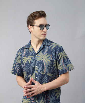 Hancock Men Printed Casual Dark Blue Shirt