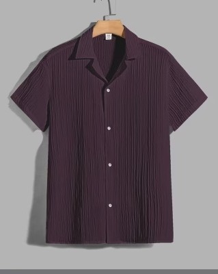 TorontoCN Men Striped Casual Purple Shirt