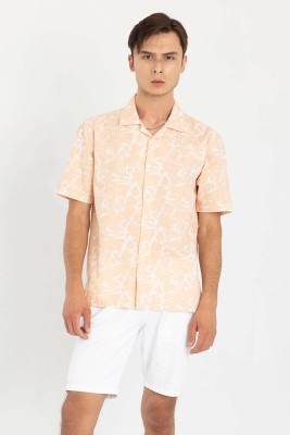 Snitch Men Printed Casual Orange, White Shirt