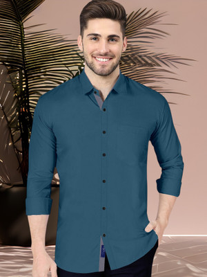 VTEXX Men Solid Formal Blue Shirt