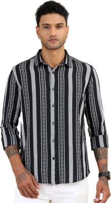 Bushirt Men Striped Casual Black Shirt