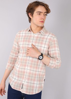 BEING HUMAN Men Checkered Casual Orange Shirt