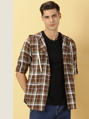 THOMAS SCOTT Men Checkered Casual Brown, Light Green, White Shirt