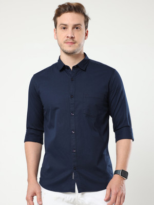 ISUEL FAB Men Solid Formal Dark Blue Shirt