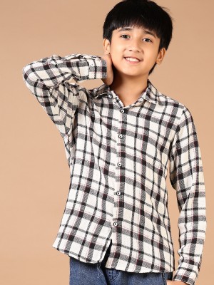 V-MART Boys Checkered Casual White Shirt