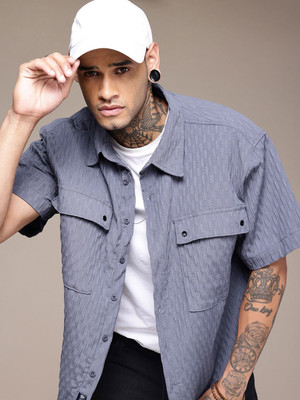 Roadster Men Self Design Casual Grey Shirt