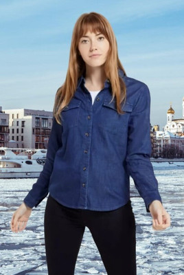 HouseOfCommon Women Solid Casual Blue Shirt