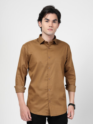 UAE Denim Men Solid Casual Khaki Shirt