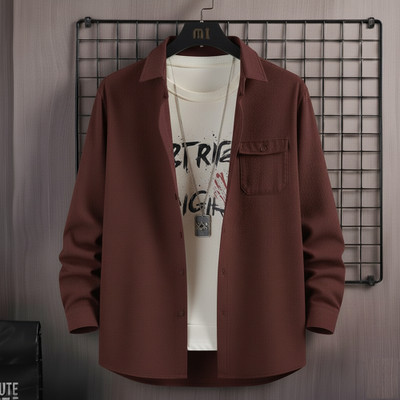 SHABIB Men Solid Casual Maroon Shirt