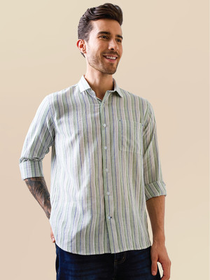 Indiqlo Men Striped Casual Light Green, Blue Shirt