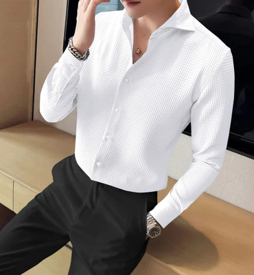 TorontoCN Men Solid Party White Shirt