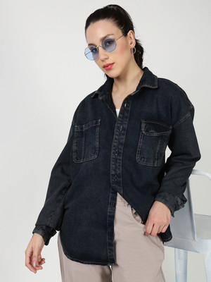 Bene Kleed Women Solid Casual Dark Blue Shirt