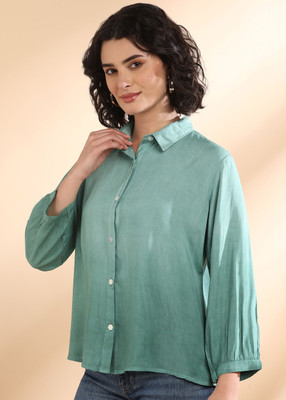 CORSICA Women Dyed/Ombre Casual Green Shirt