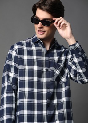 brown brothers Men Checkered Casual Dark Blue, Grey, White Shirt