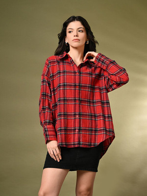 ADRIANA Women Checkered Casual Red Shirt