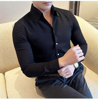 Manav Creation Men Self Design Formal Black Shirt