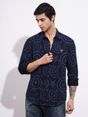 BEING HUMAN Men Printed Casual Blue Shirt