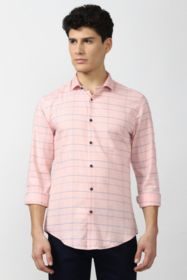 PETER ENGLAND Men Checkered Casual Pink Shirt