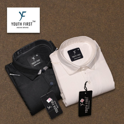 youth first Men Solid Casual Black, White Shirt(Pack of 2)