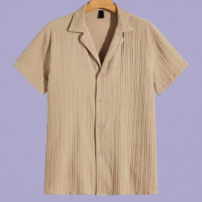 Jenil Fashion Men Self Design Casual Cream Shirt