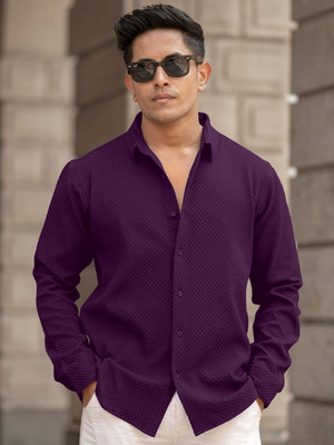 Cloth Factory Men Solid Casual Purple Shirt