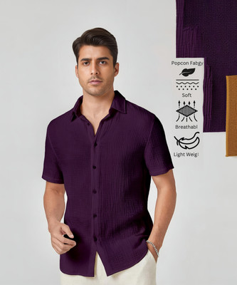Webric Men Self Design Casual Purple Shirt