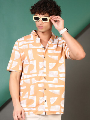 V-MART Men Printed Casual Orange Shirt